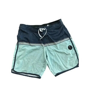 Vissla Mens Stretch Elastic Drawcord Waist Board Shorts‎ Blue Green Size 36